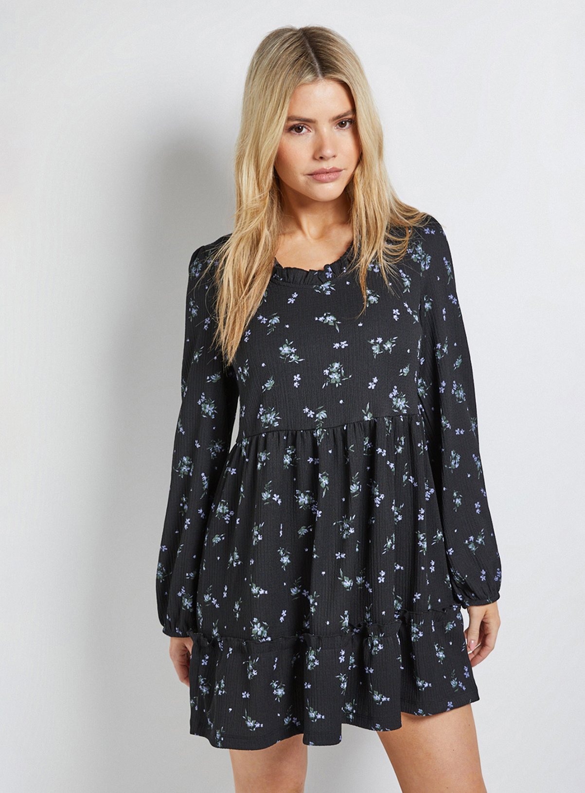 DOROTHY PERKINS Floral Tiered Scoop Neck Jersey Smock Mini Dress 12 - Image 1 thumbnail
